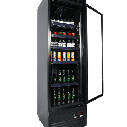 KOELKAST 1 GLASDEUR ZWART CEB-500R BL