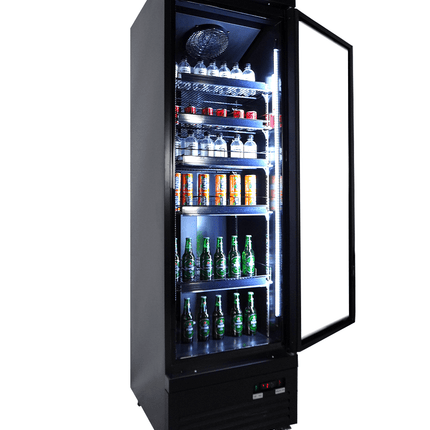 KOELKAST 1 GLASDEUR ZWART CEB-500R BL