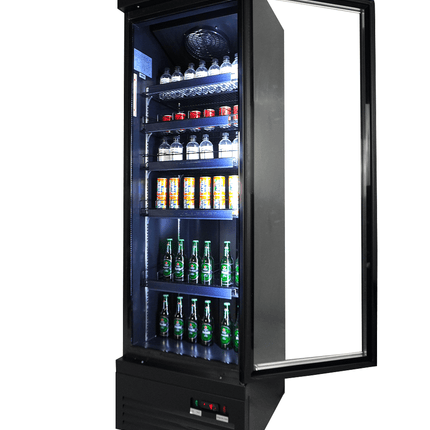 KOELKAST 1 GLASDEUR ZWART CEB-500R BL