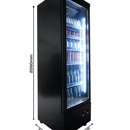 KOELKAST 1 GLASDEUR ZWART CEB-500R BL