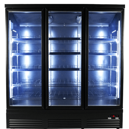 KOELKAST 3 GLASDEUREN ZWART CEB-1600R BL