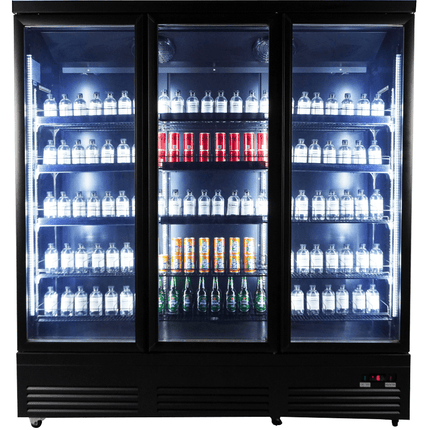 KOELKAST 3 GLASDEUREN ZWART CEB-1600R BL