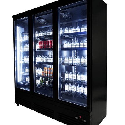 KOELKAST 3 GLASDEUREN ZWART CEB-1600R BL