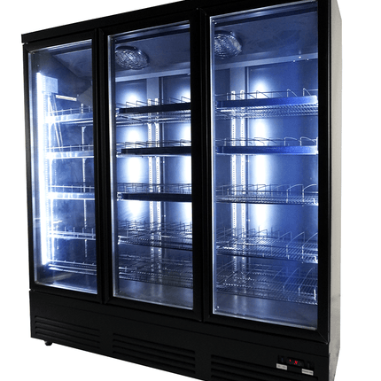 KOELKAST 3 GLASDEUREN ZWART CEB-1600R BL