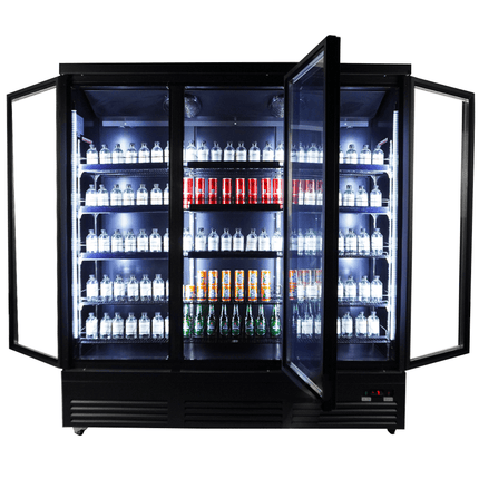 KOELKAST 3 GLASDEUREN ZWART CEB-1600R BL