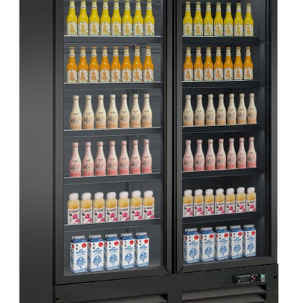KOELKAST 2 GLASDEUREN ZWART CEB-1200R BL