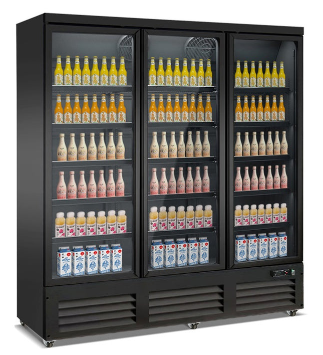 KOELKAST 3 GLASDEUREN ZWART CEB-1600R BL