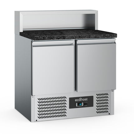 PIZZAWERKBANK 2 DEURS 5x1/6GN PAN ZWART GRANIET WERKBLAD