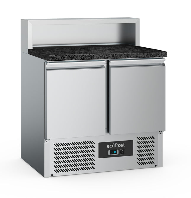 PIZZAWERKBANK 2 DEURS 5x1/6GN PAN ZWART GRANIET WERKBLAD