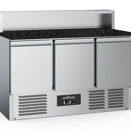PIZZAWERKBANK 3 DEURS 8x1/6GN PAN ZWART GRANIET WERKBLAD