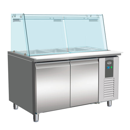 700 KOELWERKBANK GLAS RECHT 2 DEUREN  3X 1/1 + 3X 1/6 GN PAN