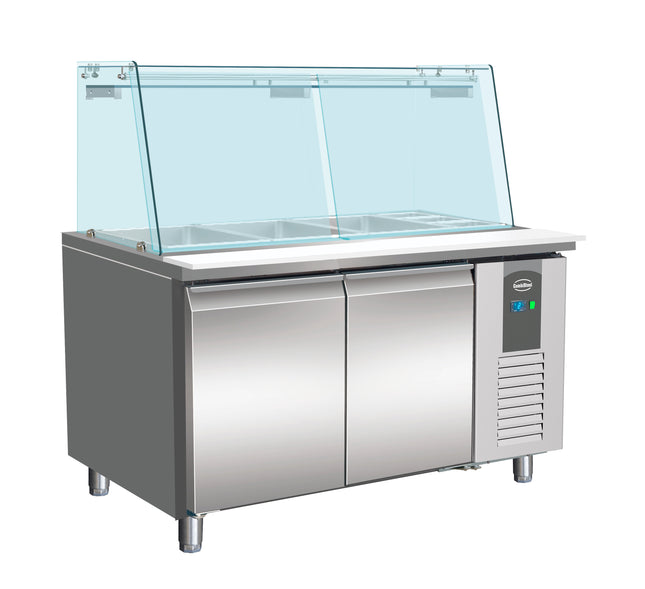 700 KOELWERKBANK GLAS RECHT 2 DEUREN  3X 1/1 + 3X 1/6 GN PAN