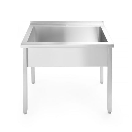 Tafel met enkele wasbak, zonder spatrand - geschroefd, diepte 600 mm, HENDI, Budget Line, 1000x600x(H)850mm