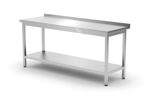 Wandtafel met plank â€“ geschroefd, diepte 600 mm, HENDI, Profi Line, 1800x600x(H)850mm