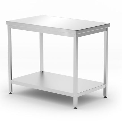 Centrale tafel met plank â€“ geschroefd, diepte 600 mm, HENDI, Profi Line, 1000x600x(H)850mm