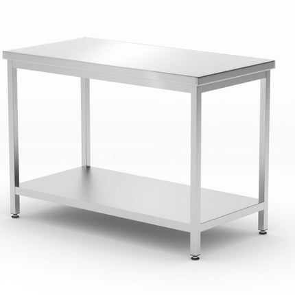 Centrale tafel met plank â€“ geschroefd, diepte 600 mm, HENDI, Profi Line, 1200x600x(H)850mm