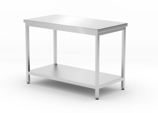 Centrale tafel met plank â€“ geschroefd, diepte 600 mm, HENDI, Profi Line, 1200x600x(H)850mm