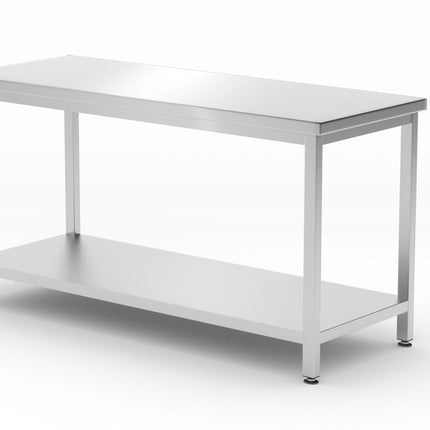 Centrale tafel met plank â€“ geschroefd, diepte 600 mm, HENDI, Profi Line, 1600x600x(H)850mm