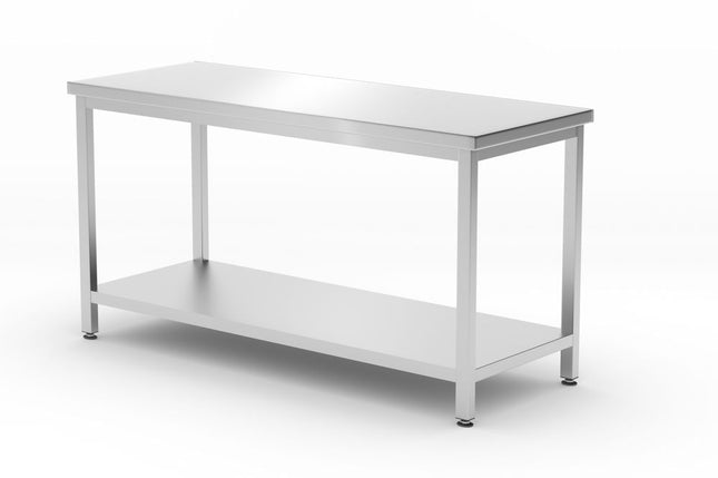 Centrale tafel met plank â€“ geschroefd, diepte 600 mm, HENDI, Profi Line, 1600x600x(H)850mm
