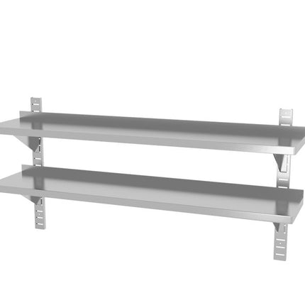 Dubbele wandplank, in hoogte verstelbaar, met 2 beugels, HENDI, 1400x300x(H)600mm