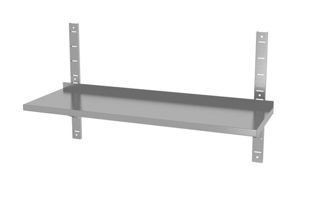 Verstelbare enkele wandplank met 2 beugels, HENDI, 1400x300x(H)600mm