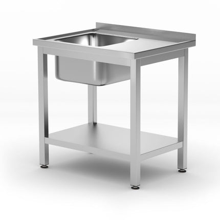 Spoeltafel met plank â€“ geschroefd, diepte 600 mm, HENDI, Profi Line, Linkerkant, 800x600x(H)850mm