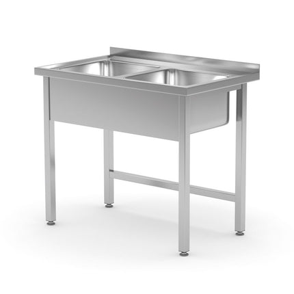 Tafel met 2 spoelbakken â€“ gelast, HENDI, Kitchen Line, 1000x600x(H)850mm