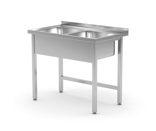 Tafel met 2 spoelbakken â€“ gelast, HENDI, Kitchen Line, 1000x600x(H)850mm