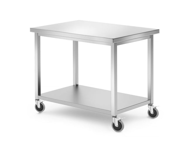 Mobiele tafel, met plank â€“ geschroefd, HENDI, Kitchen Line, 1000x700x(H)850mm