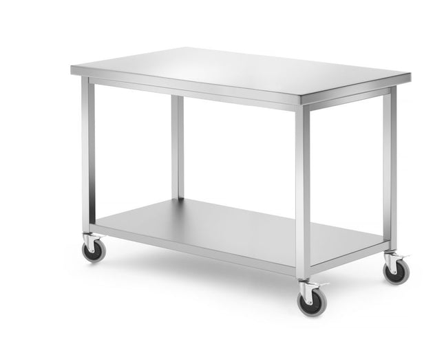 Mobiele tafel, met plank â€“ geschroefd, HENDI, Kitchen Line, 1200x600x(H)850mm