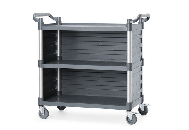 Serveerwagen polypropyleen met 3 bladen, groot, AmerBox, Inclusief zijpanelen, 1010x500x(H)960mm