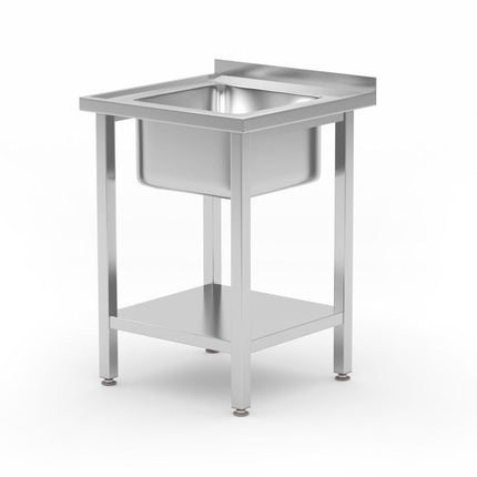 Spoeltafel met legplank, met bouten, HENDI, Kitchen Line, Spoelbak in het midden, 600x600x(H)850mm
