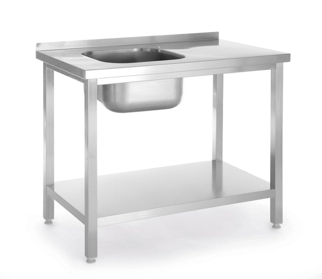 Spoeltafel met legplank, met bouten, HENDI, Kitchen Line, Spoelbak aan de linkerkant, 800x600x(H)850mm
