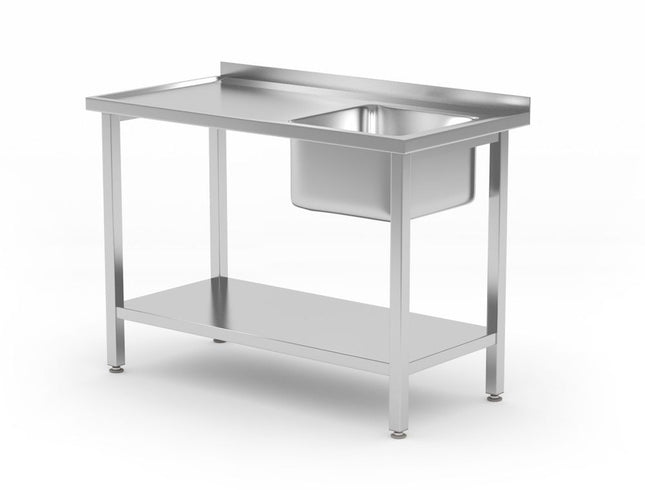 Spoeltafel met legplank, met bouten, HENDI, Kitchen Line, Spoelbak aan de rechterkant, 1000x600x(H)850mm