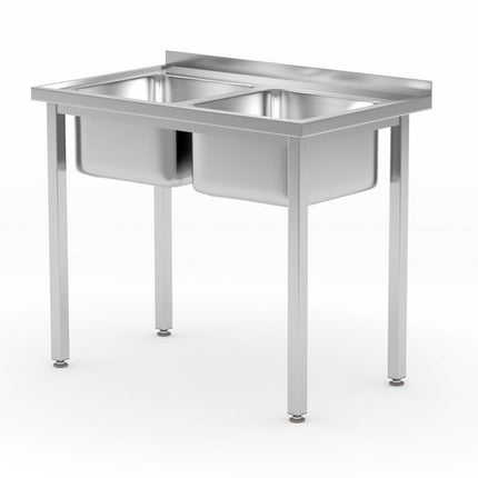 Tafel met 2 spoelbakken met bouten, HENDI, Kitchen Line, 1000x600x(H)850mm