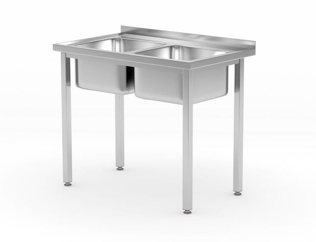 Tafel met 2 spoelbakken met bouten, HENDI, Kitchen Line, 1000x600x(H)850mm