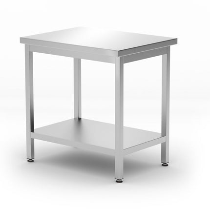 Centrale tafel met plank - geschroefd, diepte 600 mm, HENDI, Kitchen Line, 800x600x(H)850mm