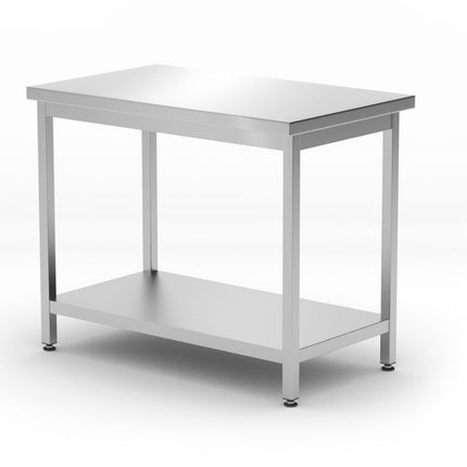 Centrale tafel met plank - geschroefd, diepte 600 mm, HENDI, Kitchen Line, 1000x600x(H)850mm