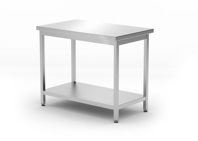 Centrale tafel met plank - geschroefd, diepte 600 mm, HENDI, Kitchen Line, 1000x600x(H)850mm