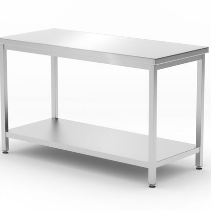 Centrale tafel met plank - geschroefd, diepte 600 mm, HENDI, Kitchen Line, 1200x600x(H)850mm