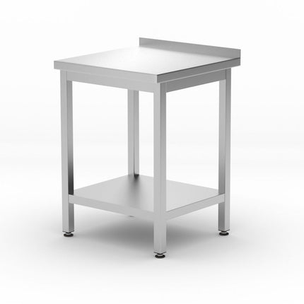 Wandtafel met plank â€“ geschroefd, diepte 600 mm, HENDI, Kitchen Line, 600x600x(H)850mm