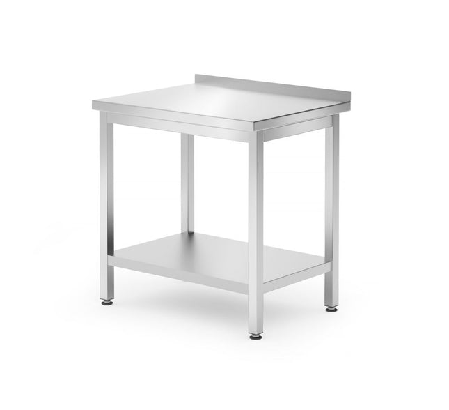 Wandtafel met plank â€“ geschroefd, diepte 600 mm, HENDI, Kitchen Line, 800x600x(H)850mm