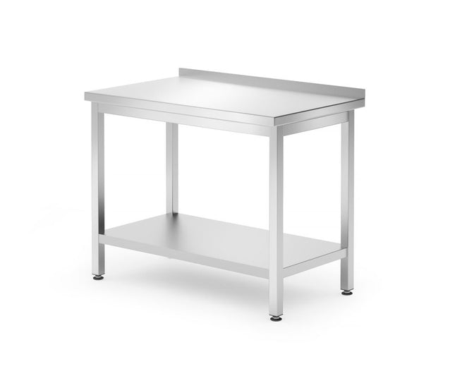Wandtafel met plank â€“ geschroefd, diepte 600 mm, HENDI, Kitchen Line, 1000x600x(H)850mm
